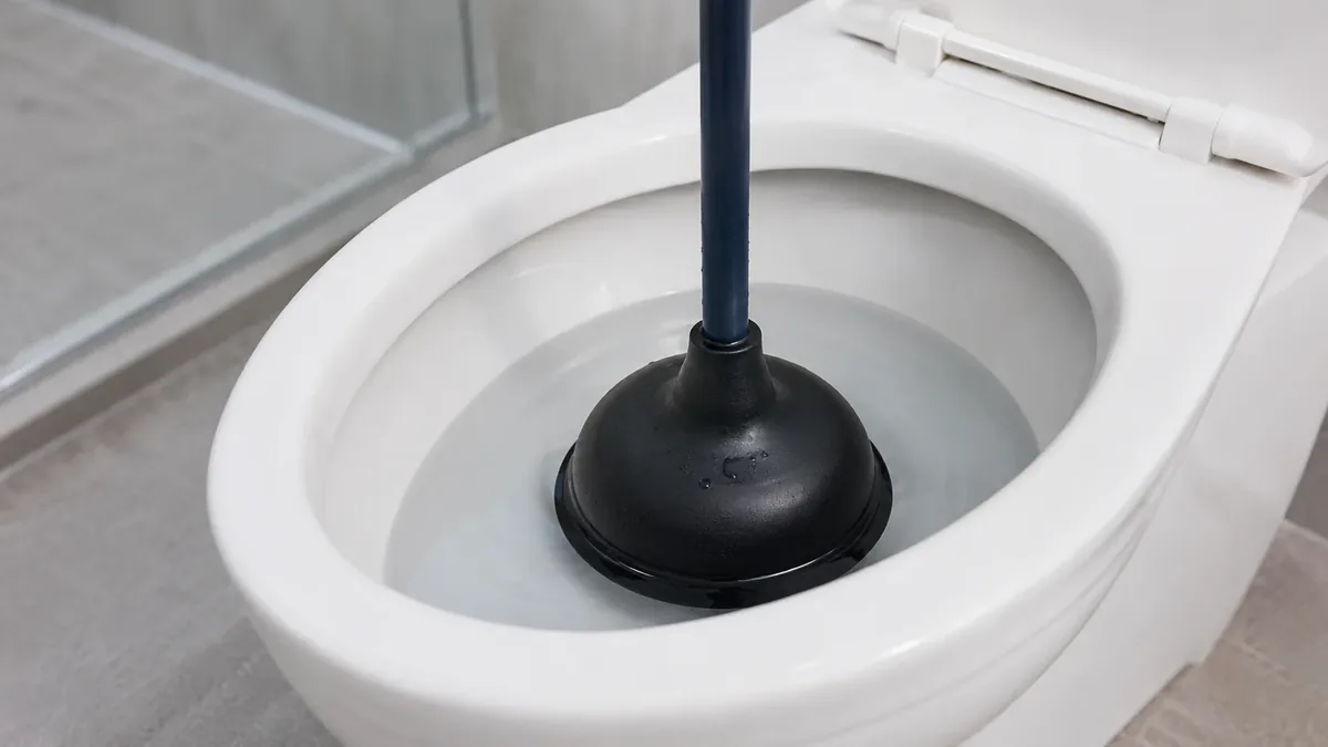 Saugglocke dicht auf dem Ablauf einer Toilette