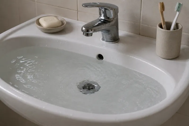 Verstopftes Waschbecken mit stehendem Wasser