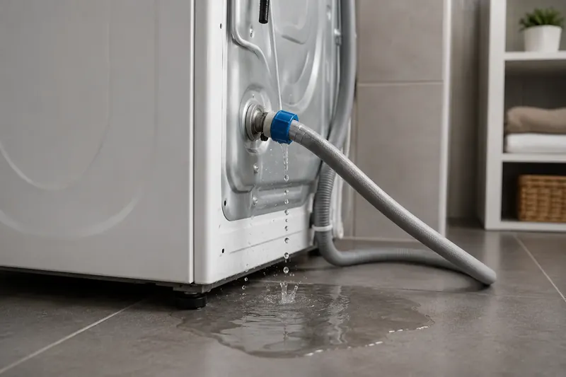 Undichter Waschmaschinenanschluss mit austretendem Wasser