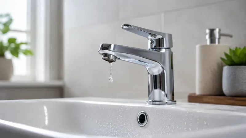 Tropfender Wasserhahn über einem Waschbecken