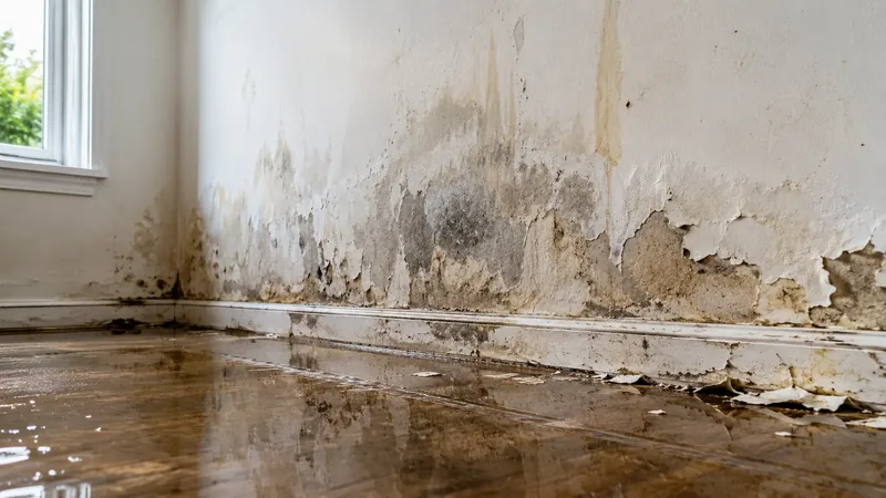 Feuchte Wand als sichtbares Zeichen eines Wasserschadens