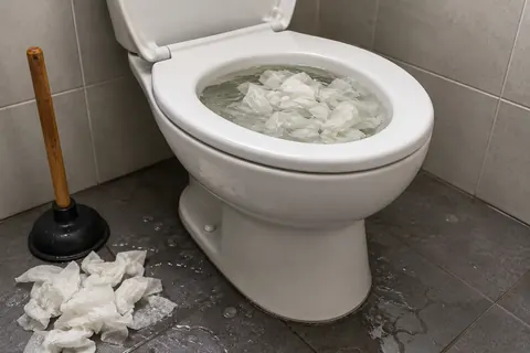 Verstopfte Toilette mit steigendem Wasser